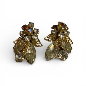 Vintage Gold and AB  Crystal Leaf Earrings